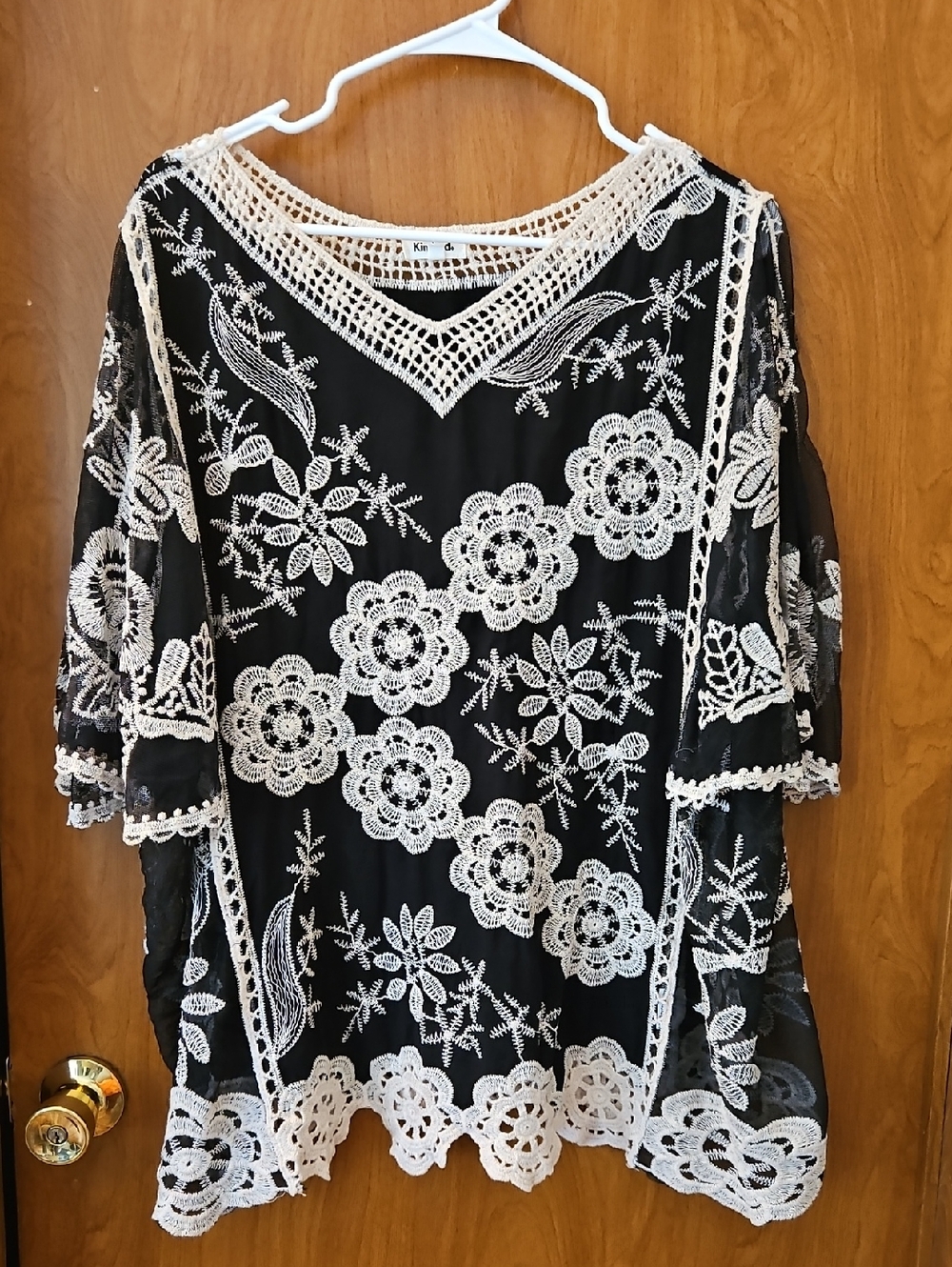 Black Tunic with White Crochet Floral Lace - Women's Tunic Top
